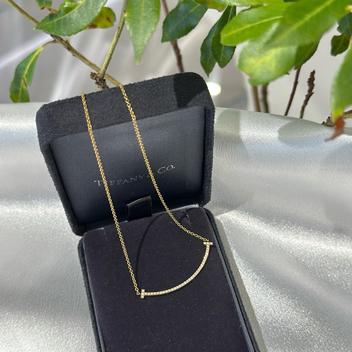 99新 Tiffany & Co./蒂芙尼 21年 18k金满钻笑脸微笑项链 小号