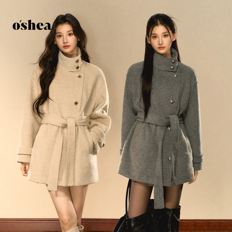 oshea 双色立领羊毛毛呢外套女2025新款冬宽松时尚小个子呢子大衣