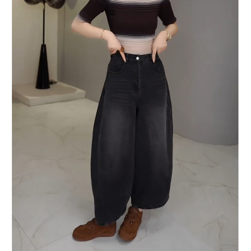 牛仔裤女士2025年早秋新款爆款裤子显瘦九分裤高腰弯刀阔腿裤黑色