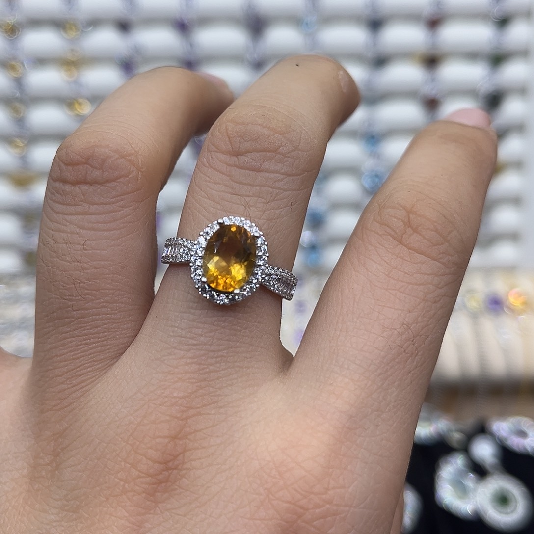 戒指黄晶银S925镶嵌