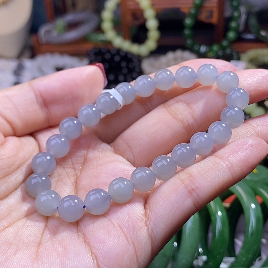 和田玉精品老矿料冰烟紫手链8m未镶嵌