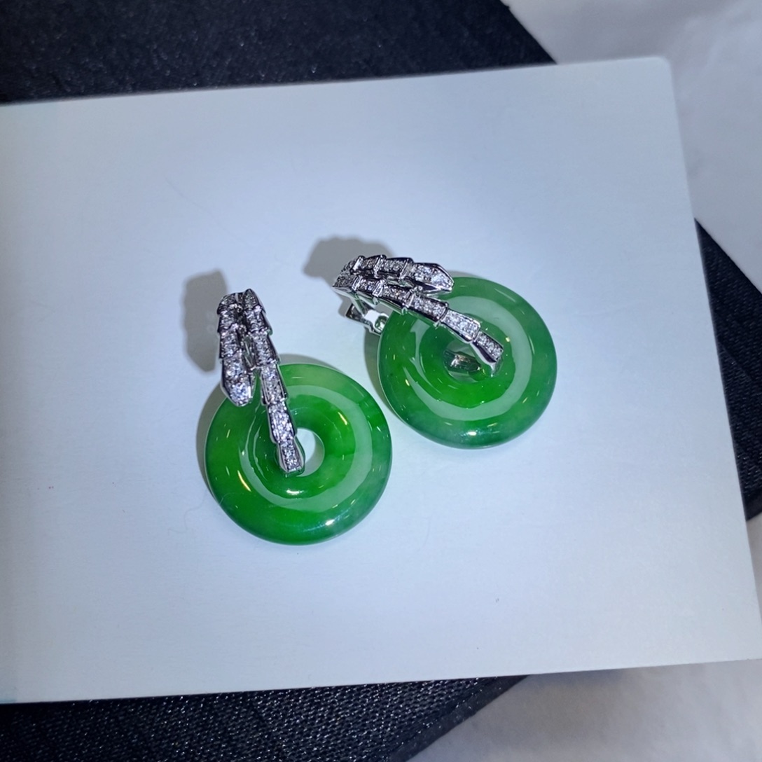 翡翠耳饰18K金镶嵌设计款蛇形耳包➕甜甜圈