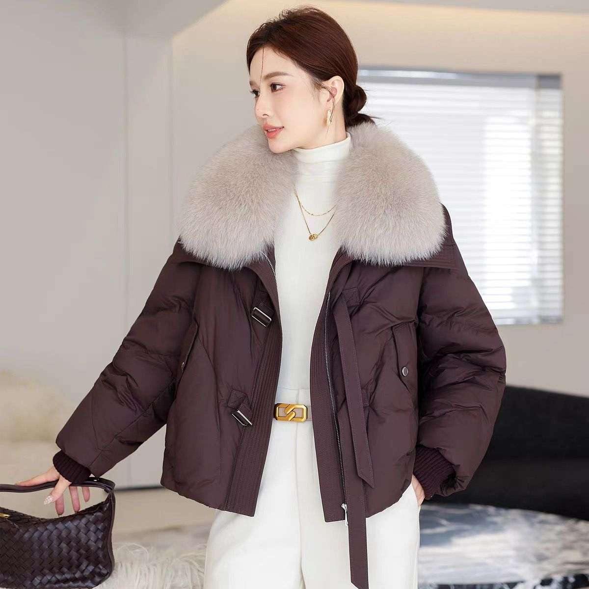 2025新款棉服冬季短款洋气毛领妈妈棉服减龄宽松棉衣棉袄加厚外套