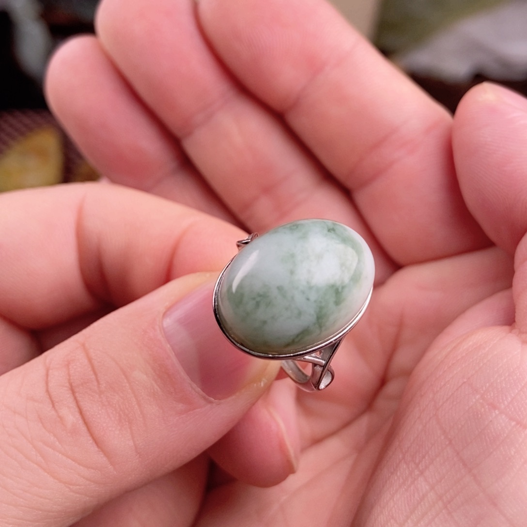 蛇纹石玉戒指银S925镶嵌