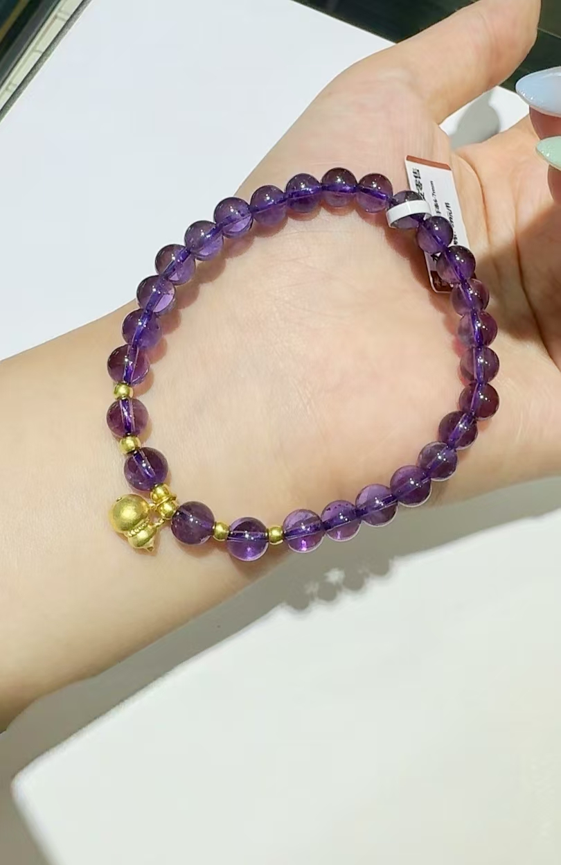 紫水晶带圈镶嵌足金999葫芦手串送女友
