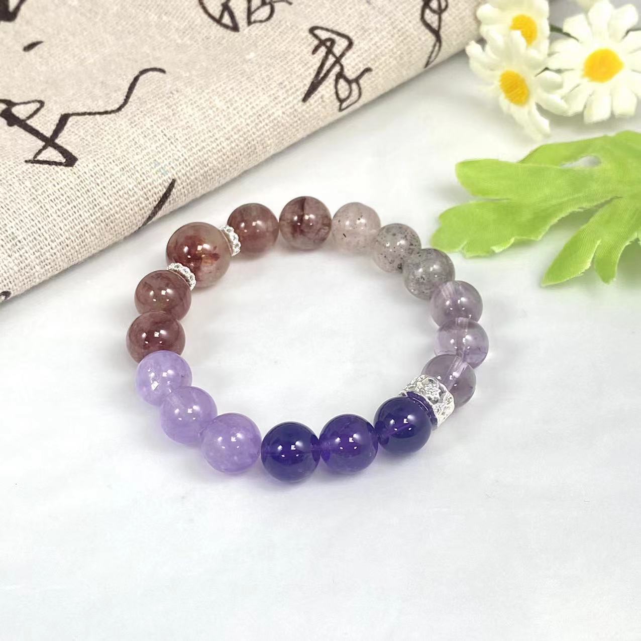 【无虞】紫水晶黑云母胶花手串【尺寸约10mm】01CA62H07