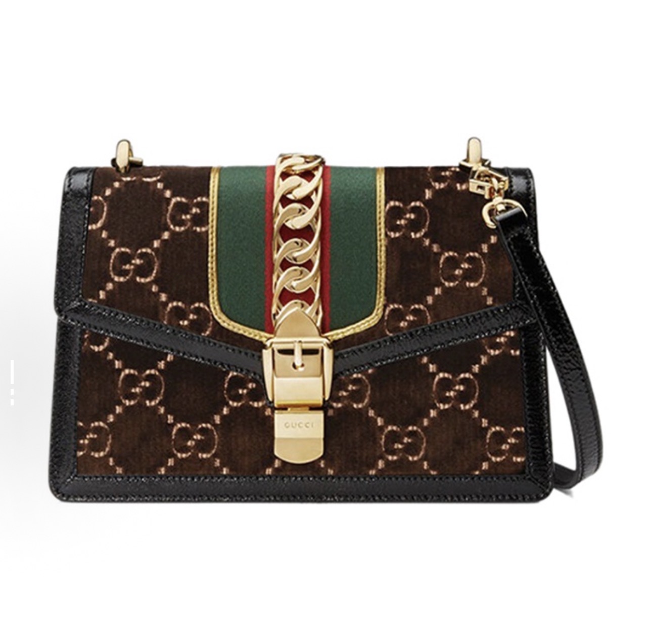 95新 GUCCI/古驰 塞尔维亚中号丝绒款黑色/单肩斜挎包