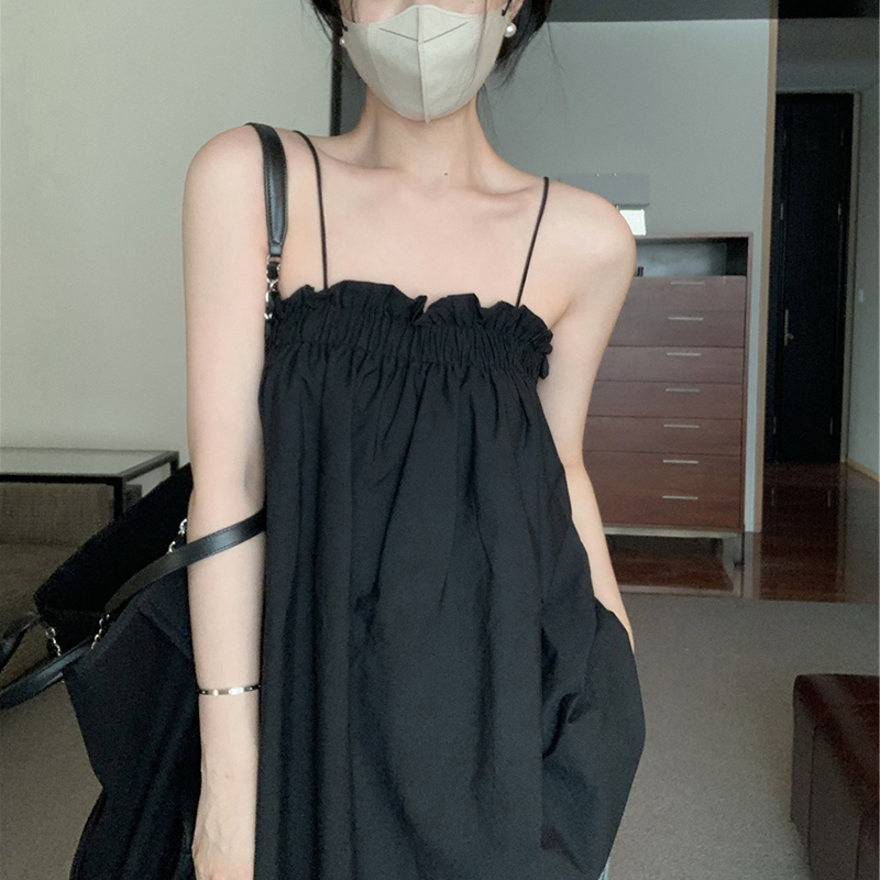 一字肩娃娃衫吊带背心女夏季设计感大码微胖宽松显瘦遮肚上衣外穿