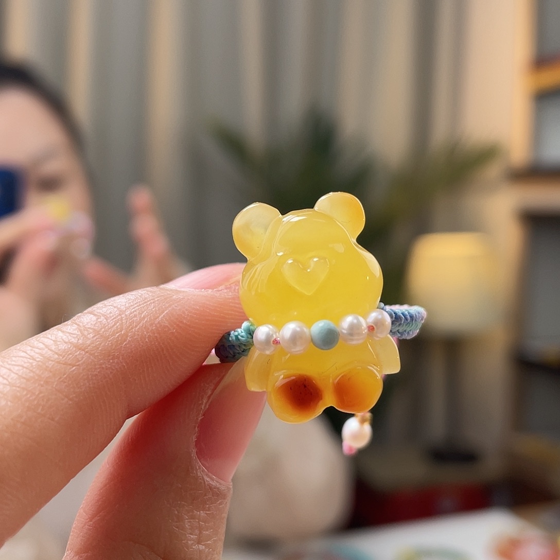 琥珀裸石未镶嵌蜜蜡戒指