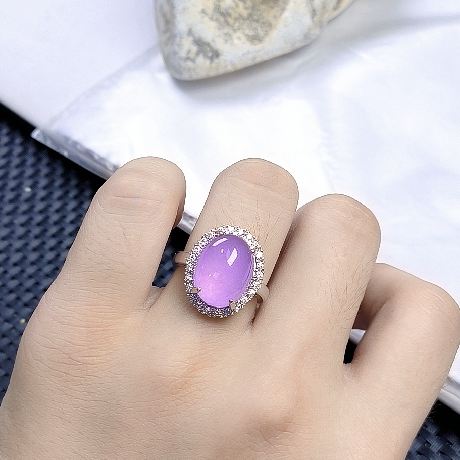 （聚宝严选）B46紫闪椭圆包边戒妈妈款精致精美百搭时尚