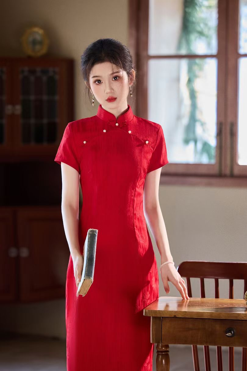 艺【喜悦】夏红色新款气质高雅修身显瘦新中式敬酒服喜服旗袍长118
