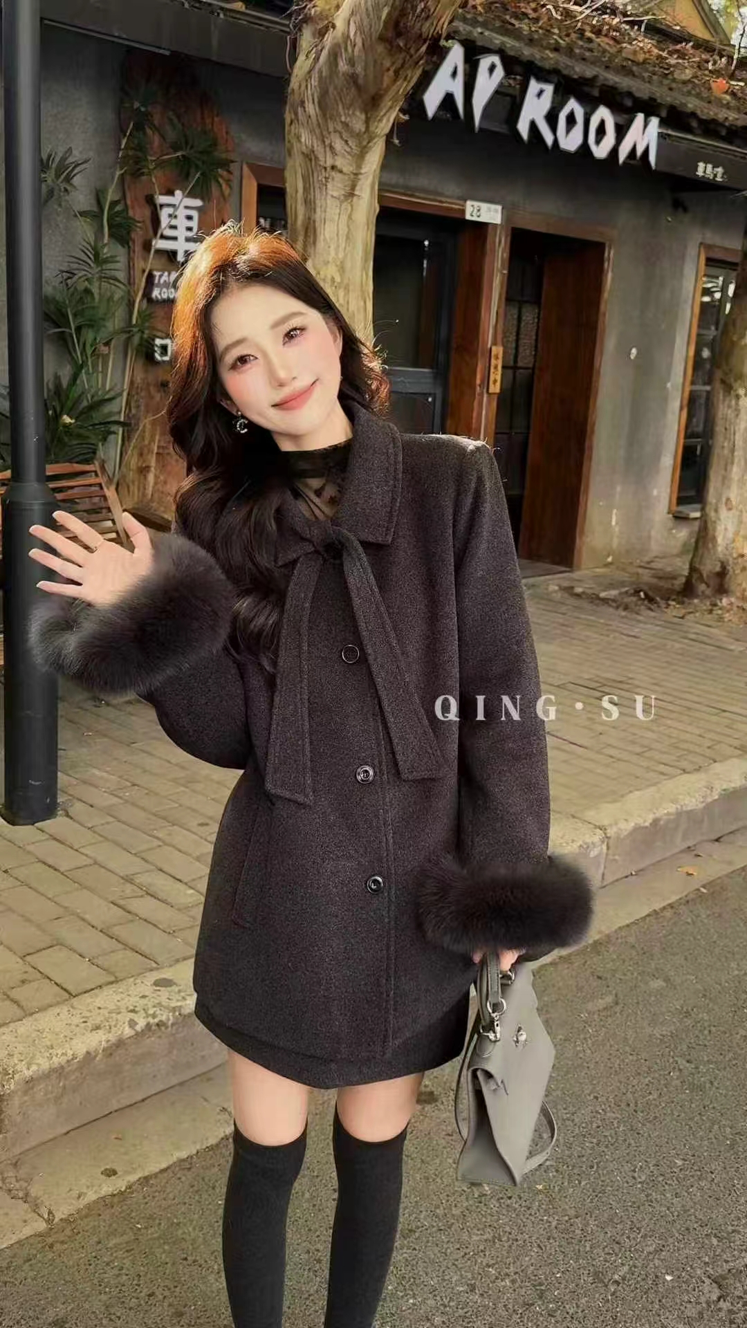 【25188】厚款中长款保暖毛呢外套气质洋气