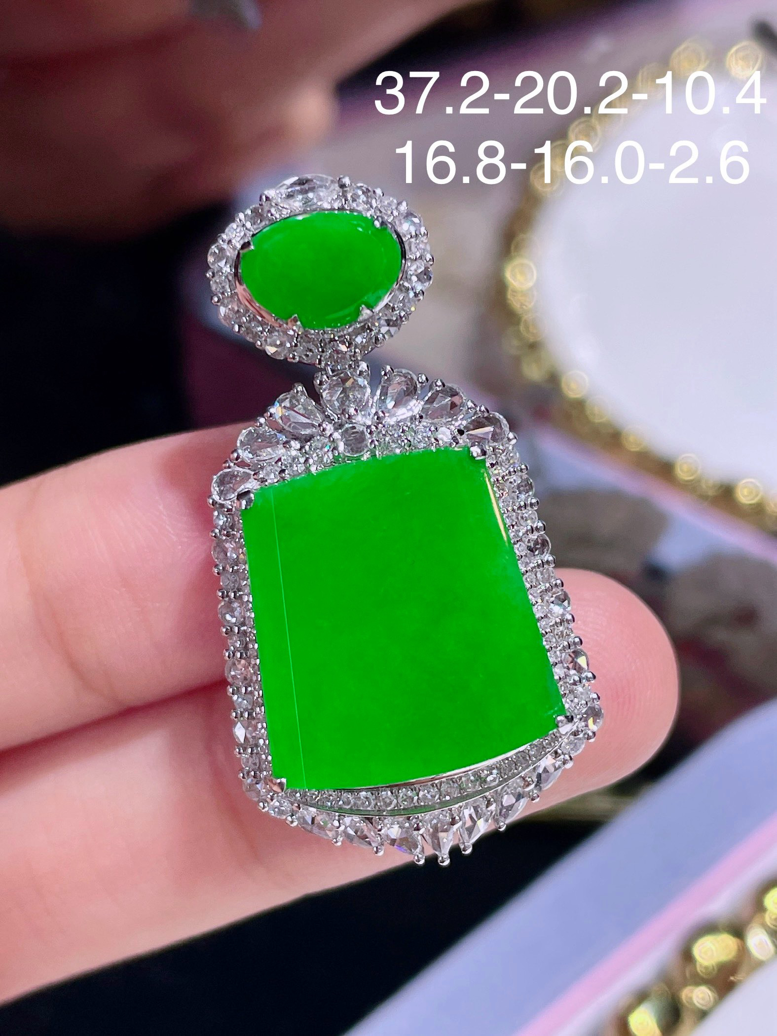 翠翠笙 天然缅甸翡翠A货满绿无事牌吊坠 18k金镶嵌钻石  细腻水灵