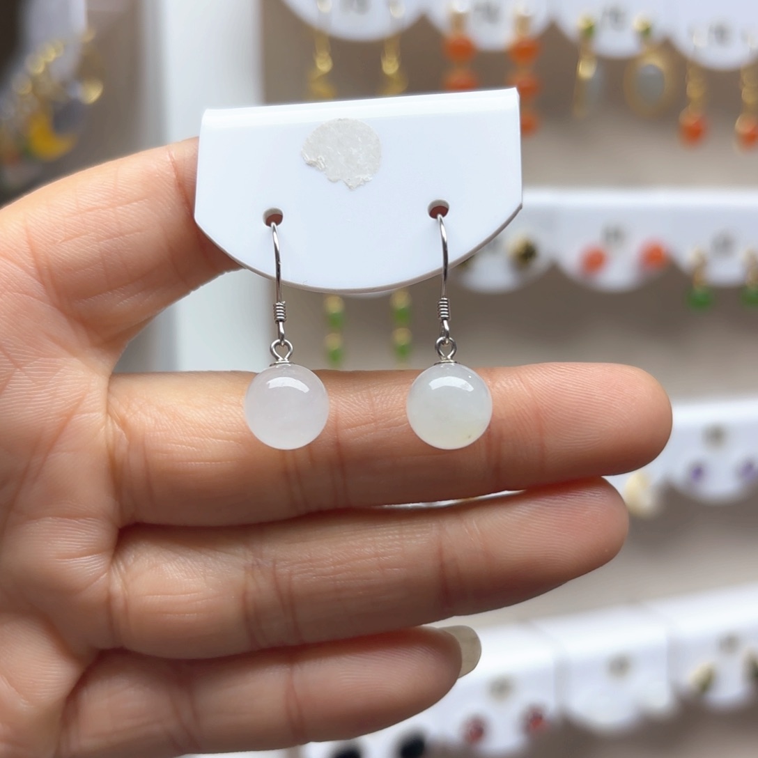 和田玉耳饰银S925镶嵌