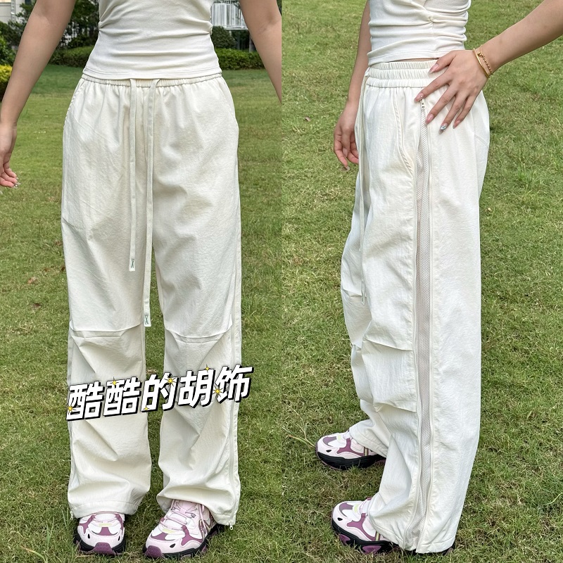 西域骆驼新款长裤休闲透气拉链直筒阔腿裤男女高级工装裤