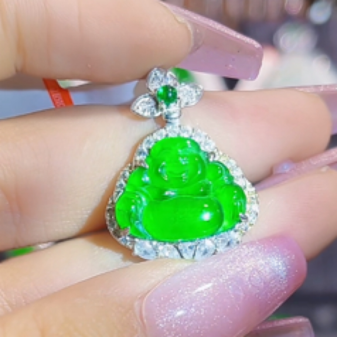 天然翡翠a货吊坠佛公