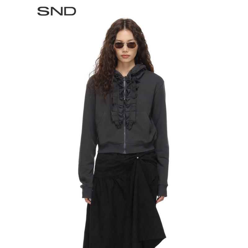 【OPEN YY 设计师品牌】SND PF25 褶皱边连帽开衫