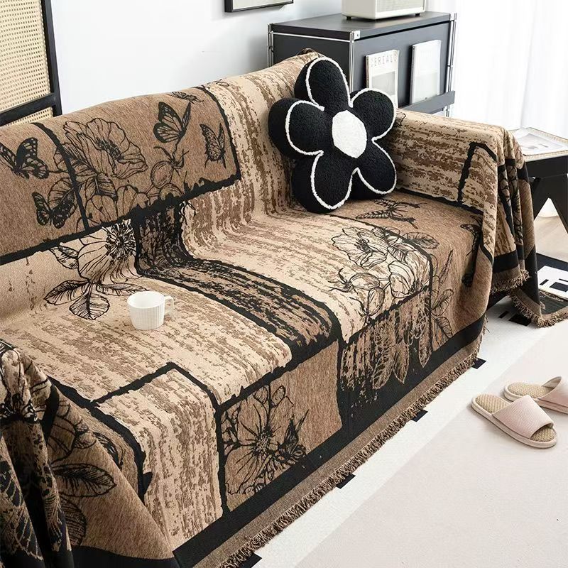 【复古蝴蝶】沙发巾雪尼尔和棉麻混织四季可用