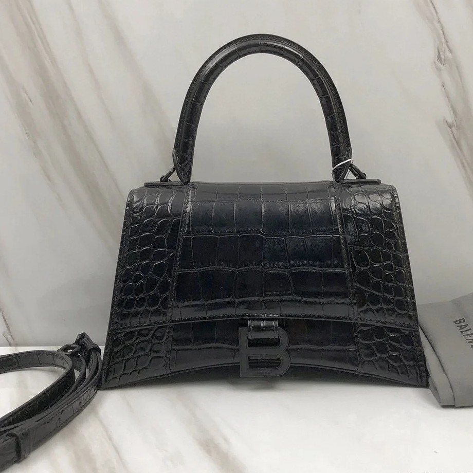 95新 Balenciaga/巴黎世家 巴黎世家纯黑S号沙漏斜挎25020143-01