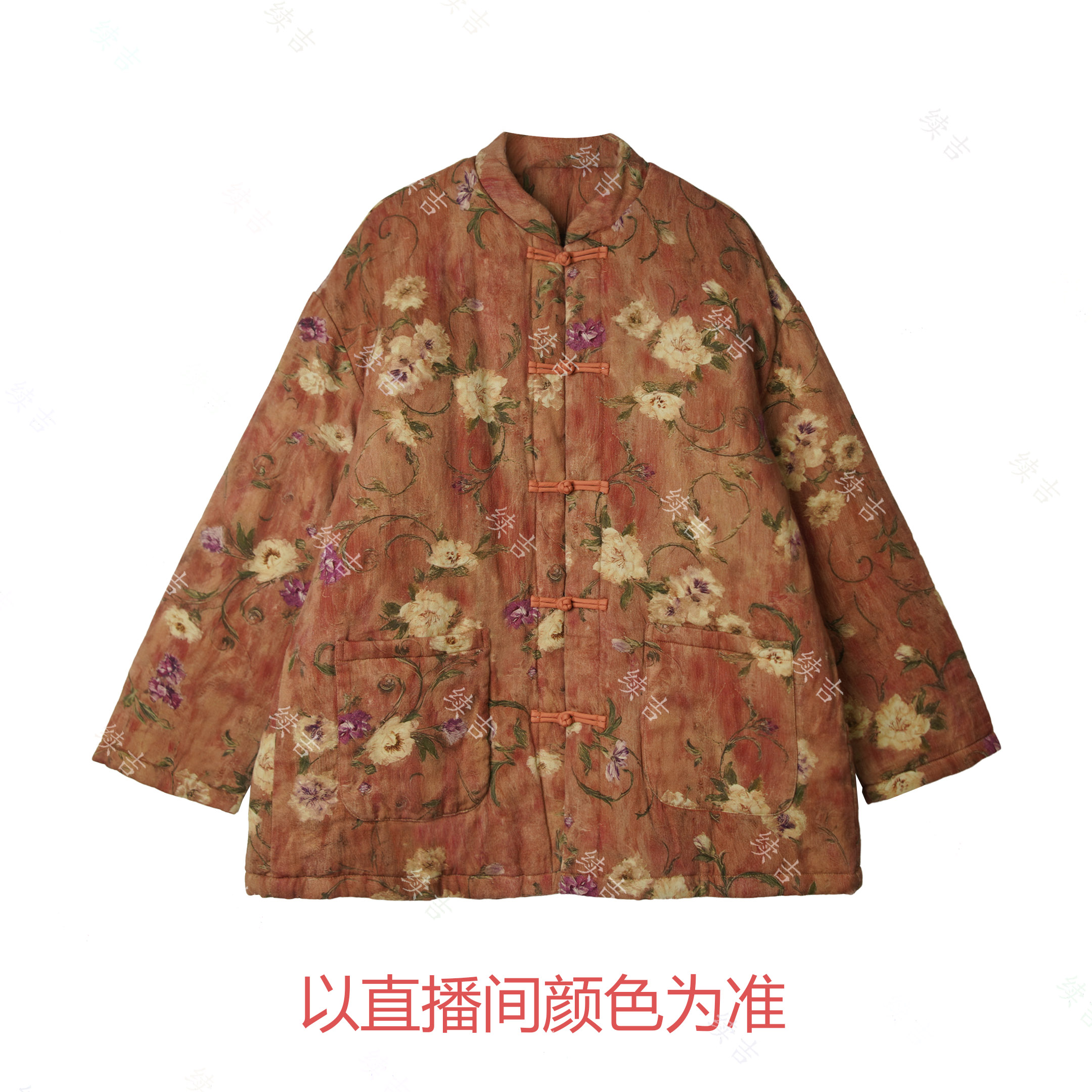 冬-续吉麻衣25-3034【莫奈花园】棉立领盘扣长袖印花复古国风棉衣