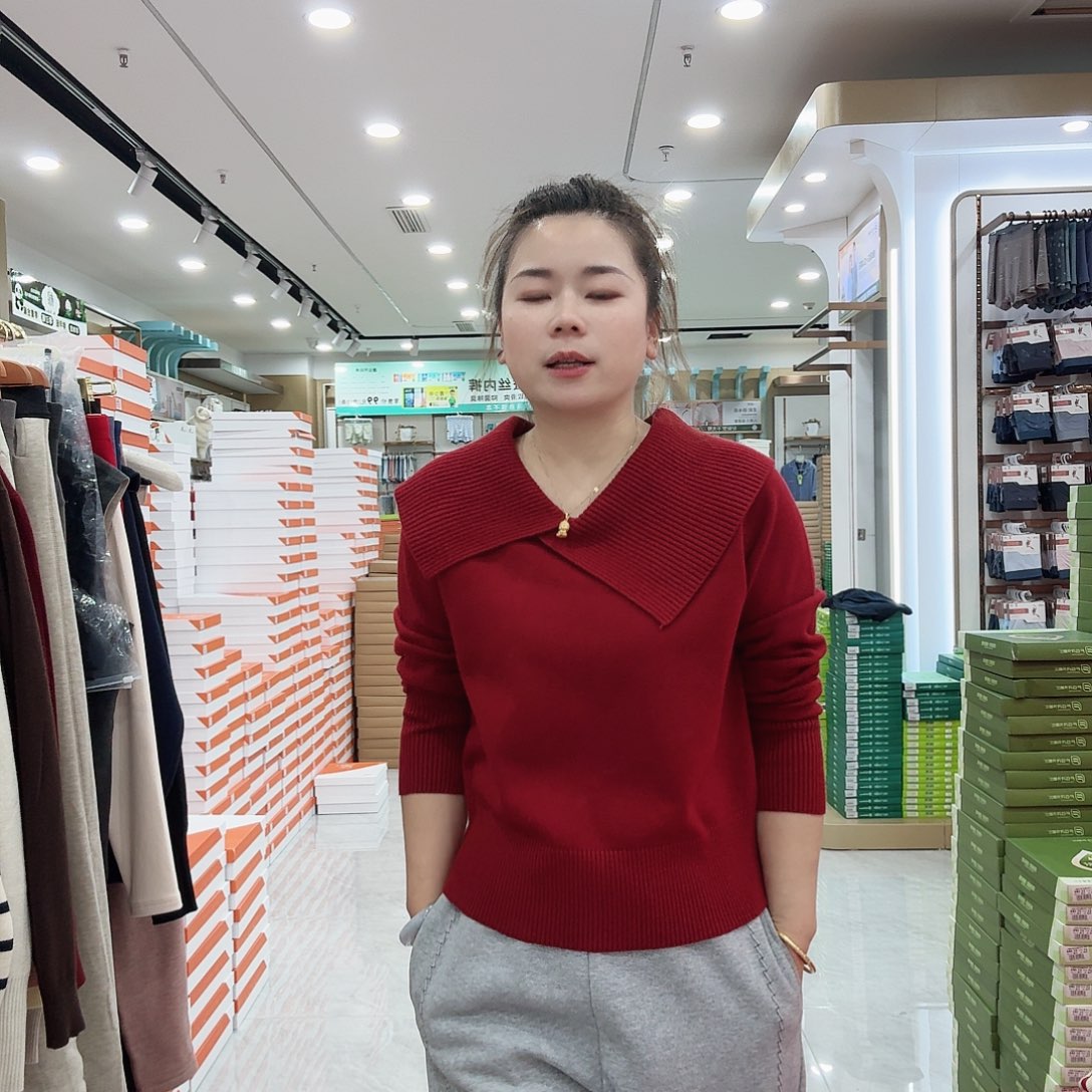 红色大领子红色毛衣新款