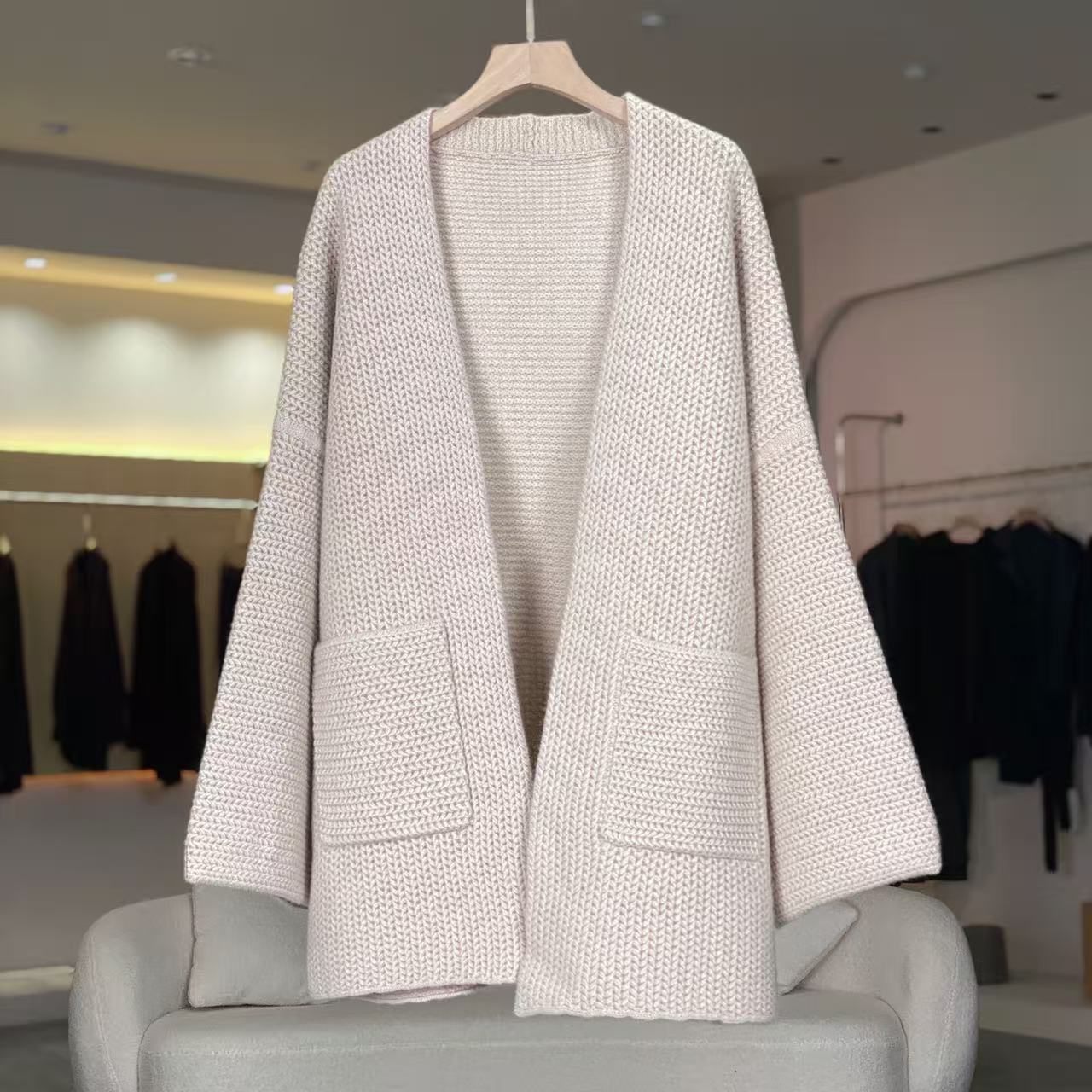 MeraxMer重磅100%纯山羊绒短款大开衫·厚款百搭针织羊绒衫外套