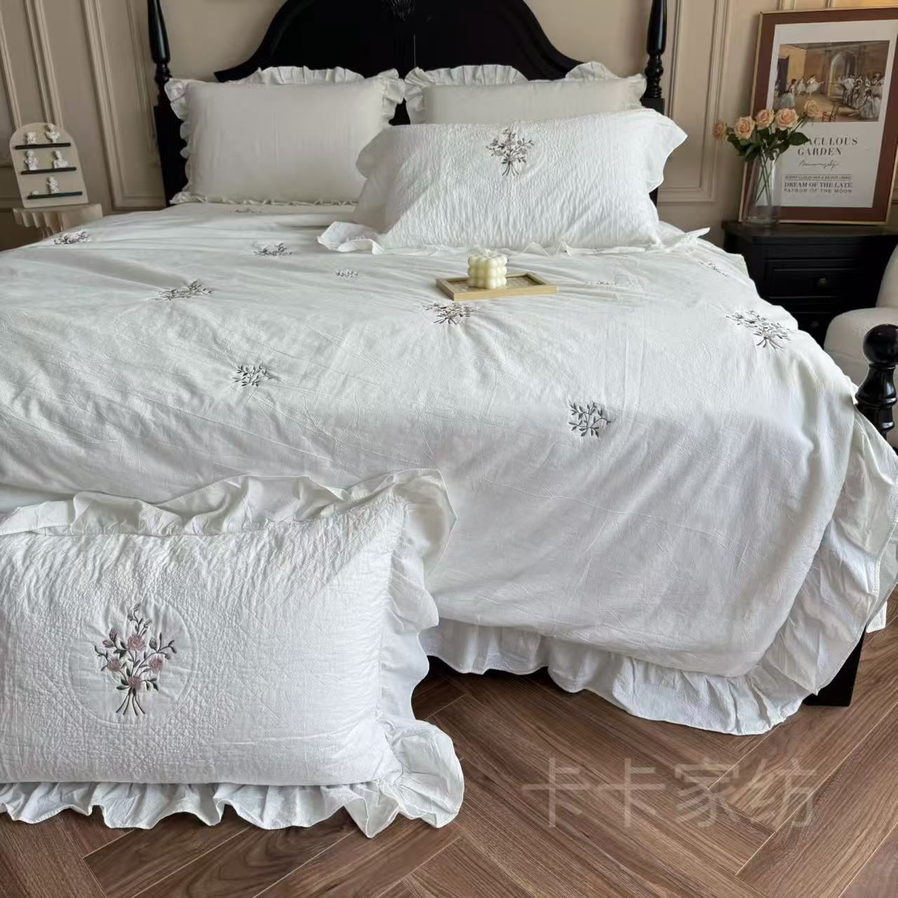 花慧·法式外贸全棉水洗刺绣花边多功能被套