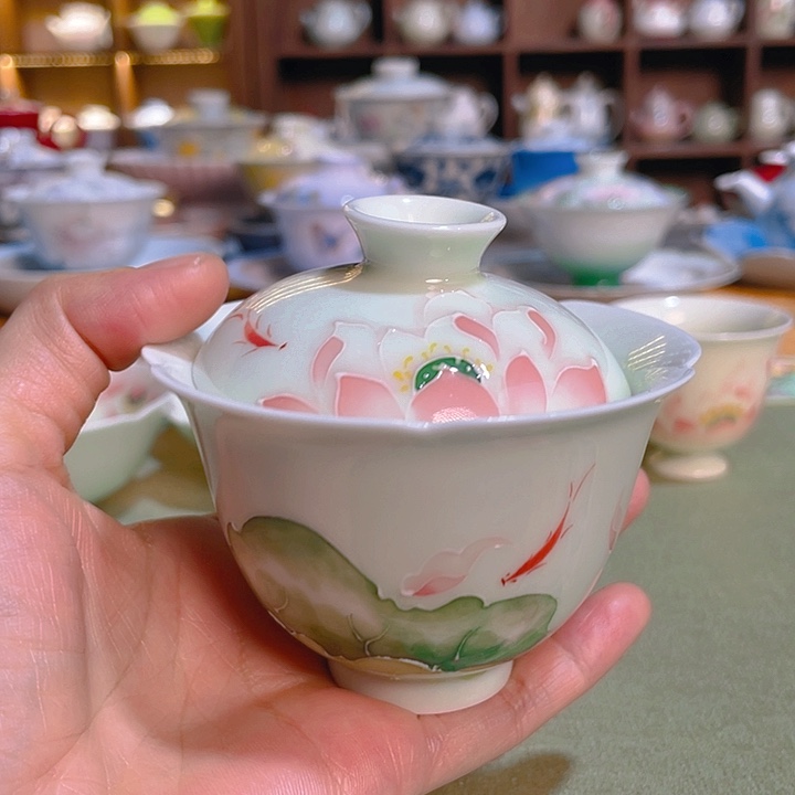 【闪购商品】荷漾鱼影念露盖碗