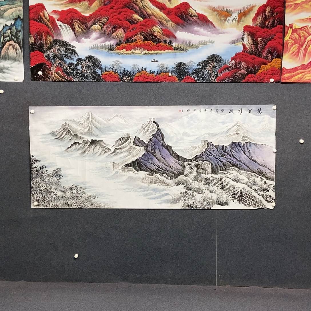 国画小八尺雪景长城一副