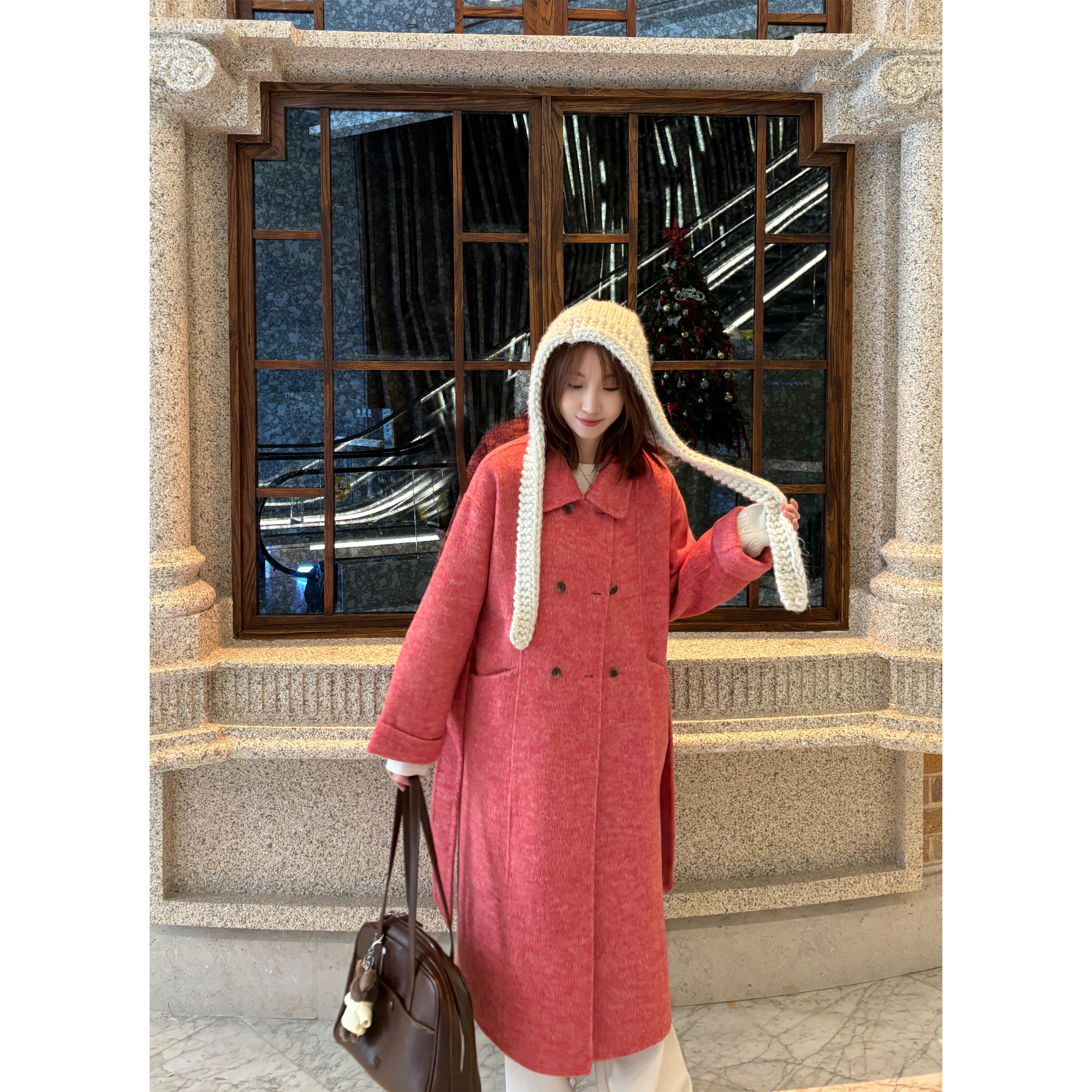 【北欧暖冬】“羊驼毛”圣逸显瘦娃娃领外套秋冬腰带款大衣