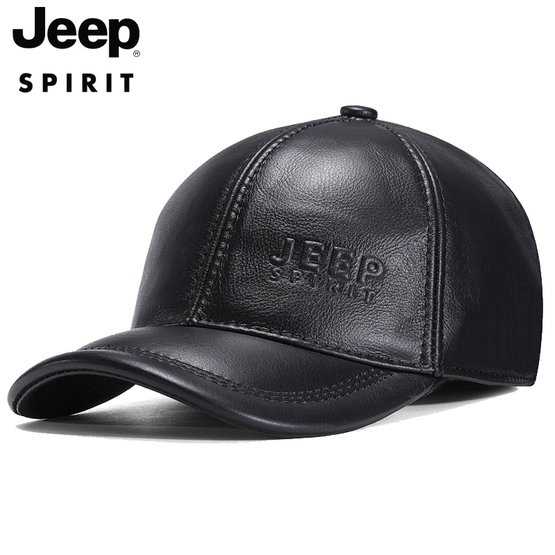 JEEP SPIRIT 吉普棒球帽真皮帽男士冬季保暖中老年头层牛皮鸭舌帽