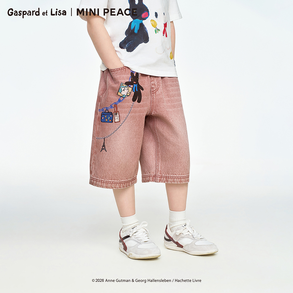 MINIPEACE×卡斯波和丽莎联名男童牛仔裤夏新做旧水洗儿童中短裤