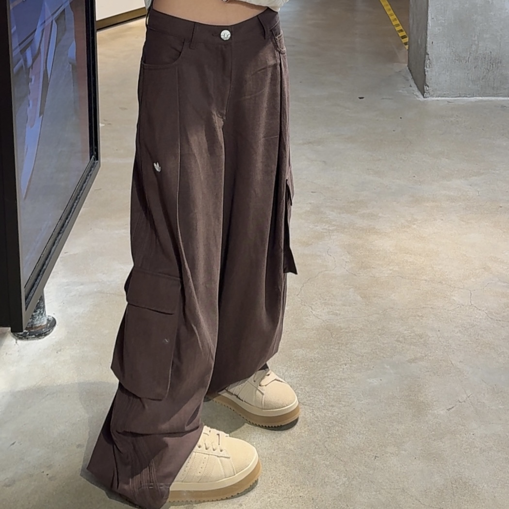 adidas/阿迪达斯厚款工装裤高腰口袋极简风直筒休闲裤直筒 IA7511