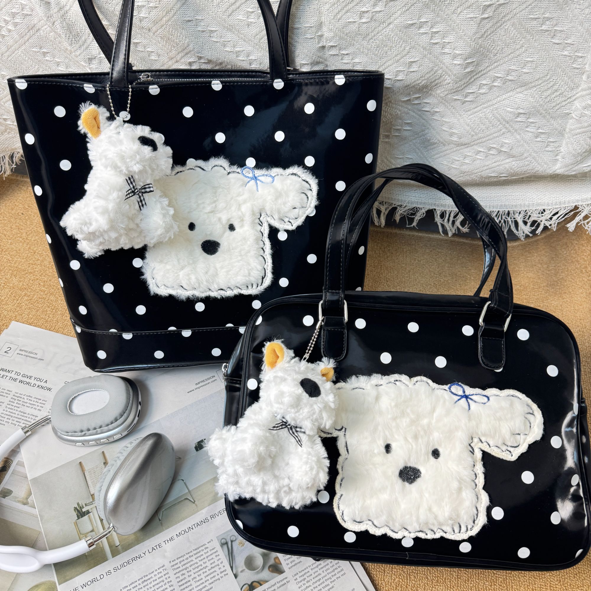 【甜心】黑白波点西高地小狗大容量一包多背 闭眼冲！！！