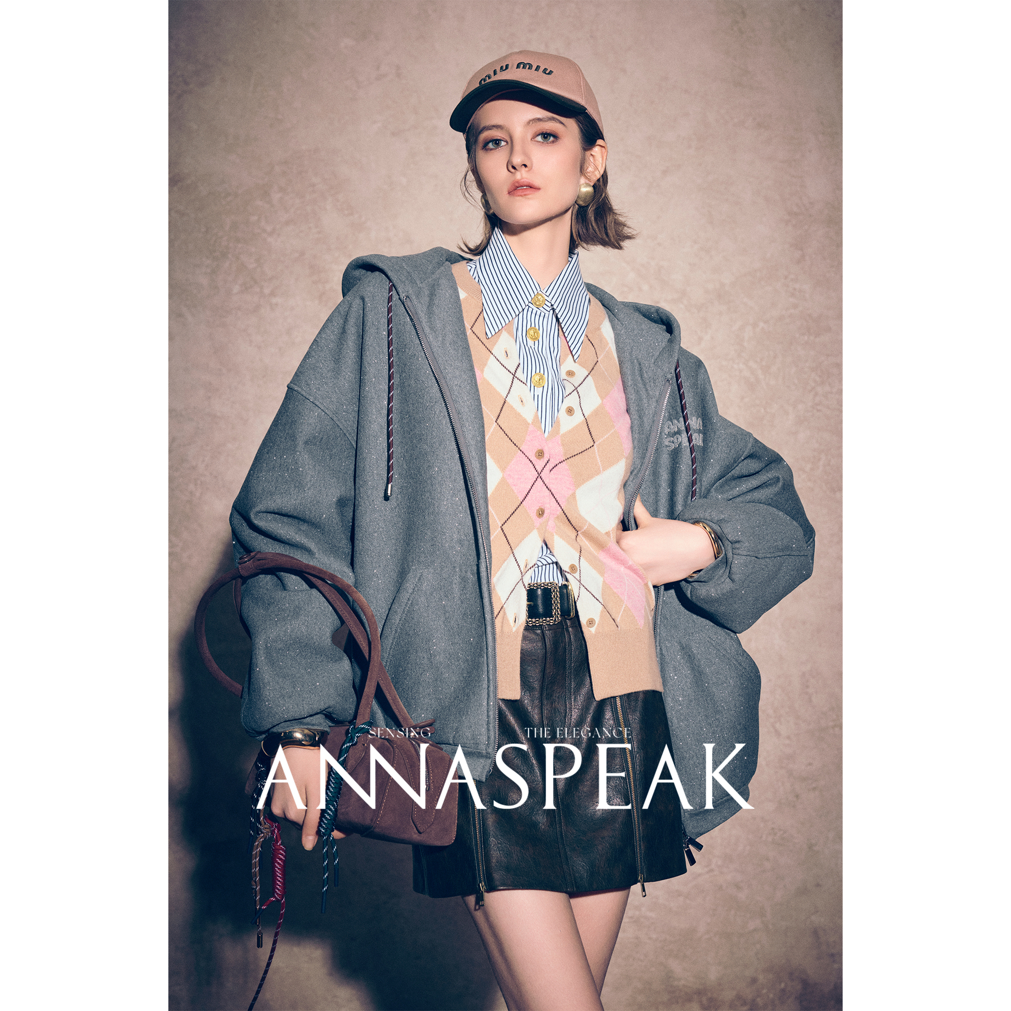 ANNASPEAK MIU系满天星 加厚连帽落肩oversize宽松休闲显瘦卫衣女