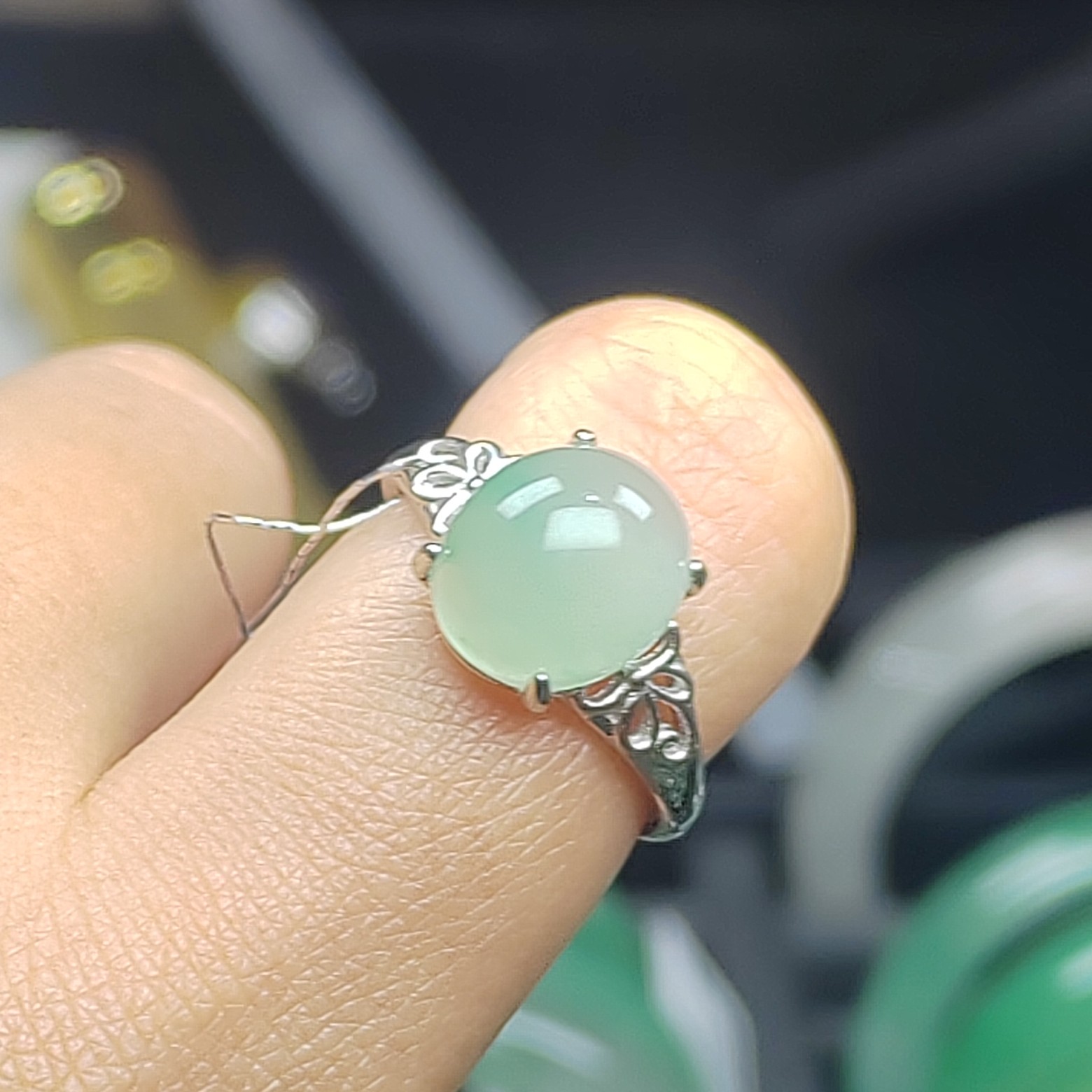 非洲翠冰飘花戒指天然玉石独龙玉A货（多样性发货 拍一发一）