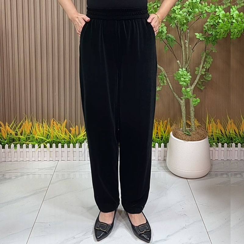黑色小脚裤女秋季2025新款中老年妈妈装大码松紧腰高腰小脚裤子