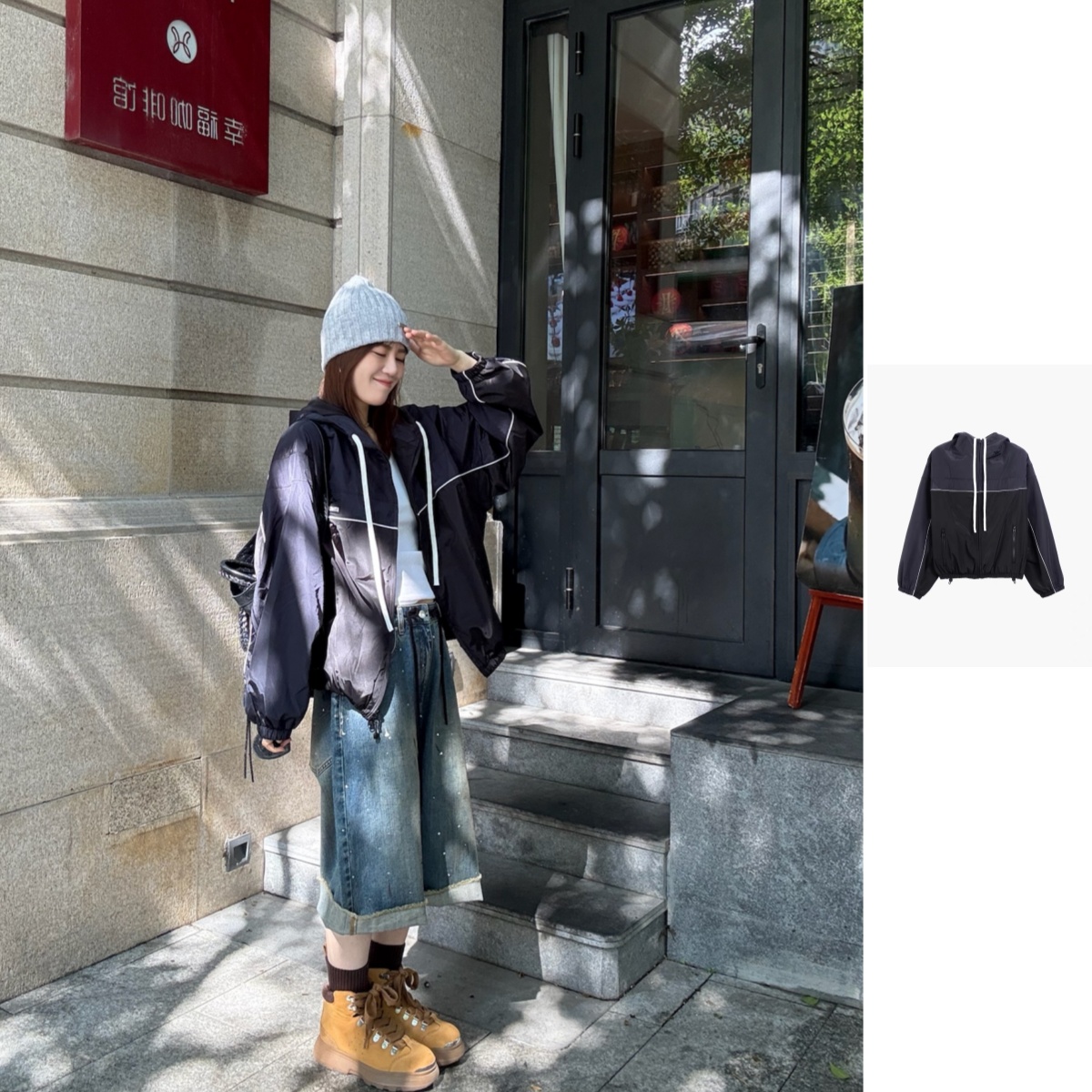 ETHOR  设计师品牌  25冬季新品藏青色复古运动棉服女款