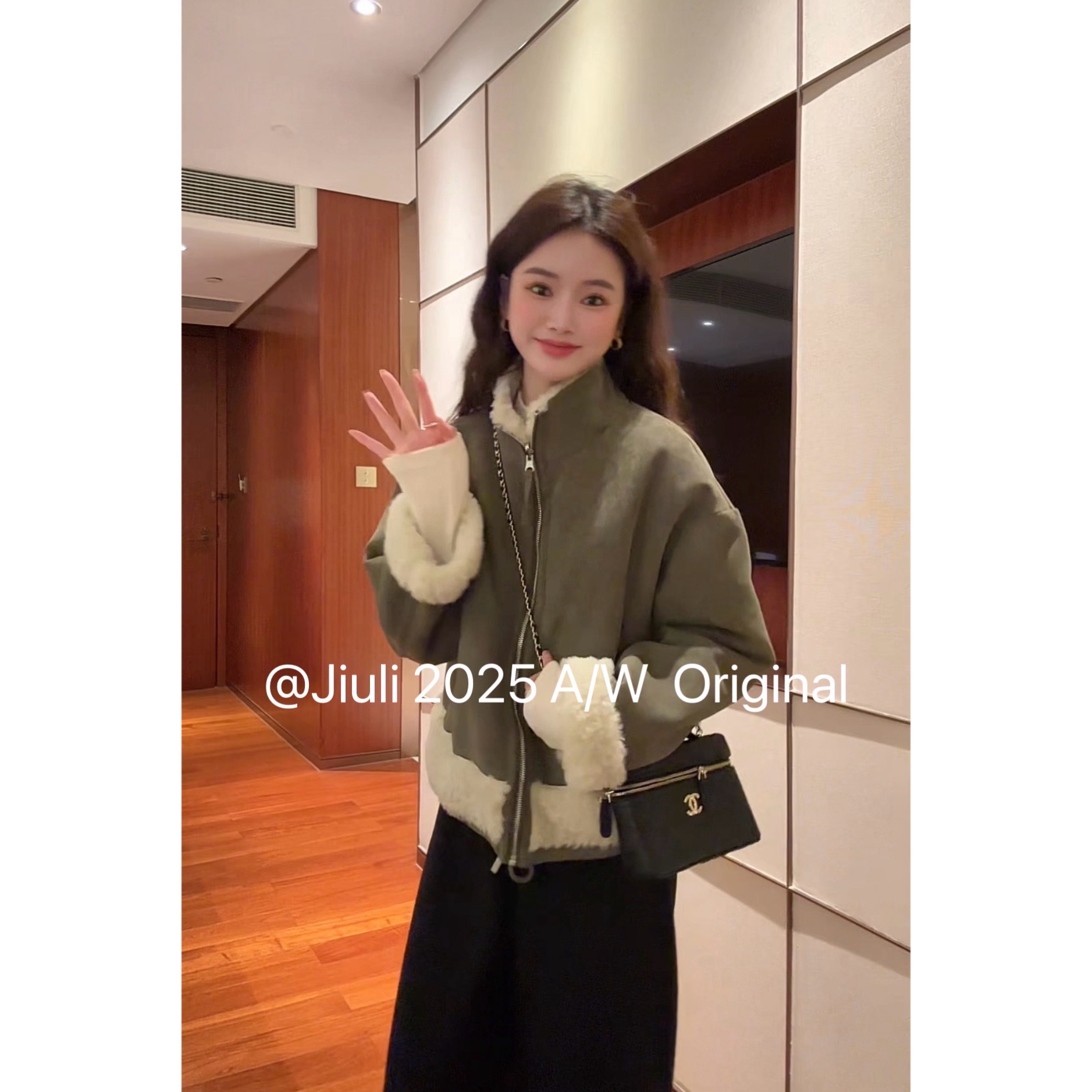 九莉【抹茶生巧】加绒加厚 韩版宽松拼接皮毛一体保暖外套