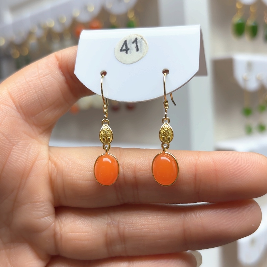 南红玛瑙耳饰银S925镶嵌