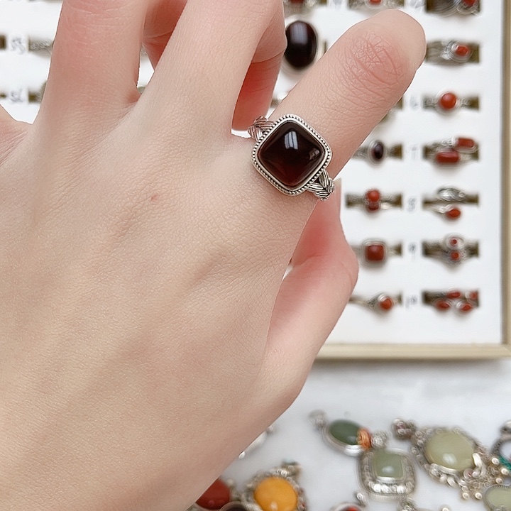 血珀戒指银S925镶嵌天然