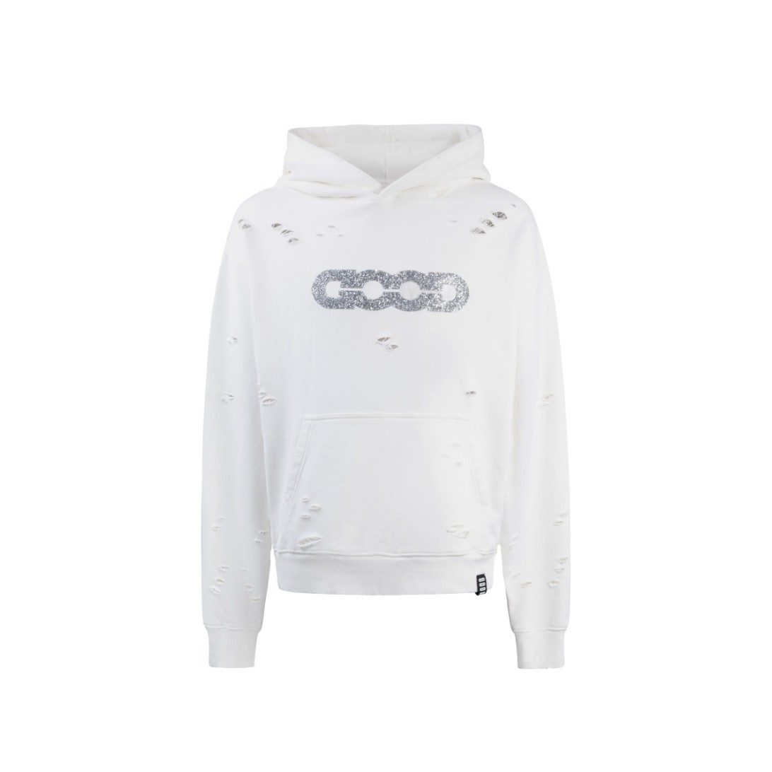 GOODBRAND 钻碎破洞连帽卫衣字母烫钻长袖男女情侣同款