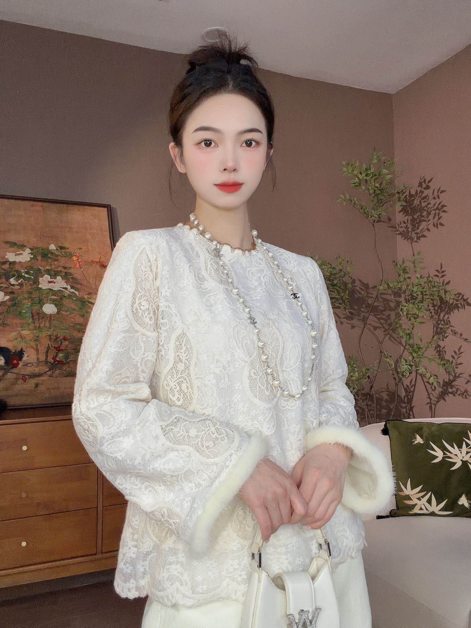 《ZUOMAN》Z1006冬季恋歌 秋冬新中式水溶蕾丝拼水貂毛气质百搭衬衫