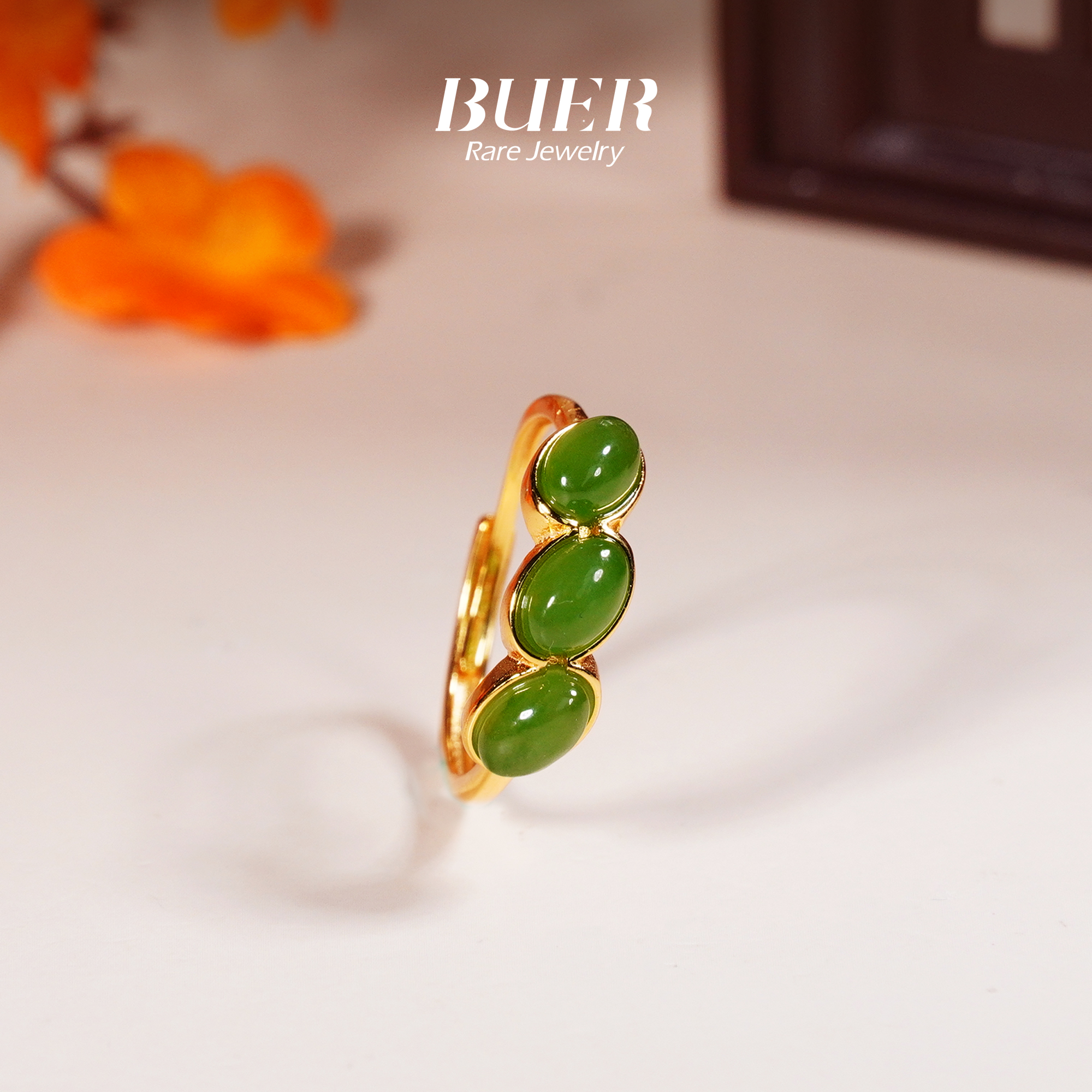 【不二】和田玉碧玉银镶戒指