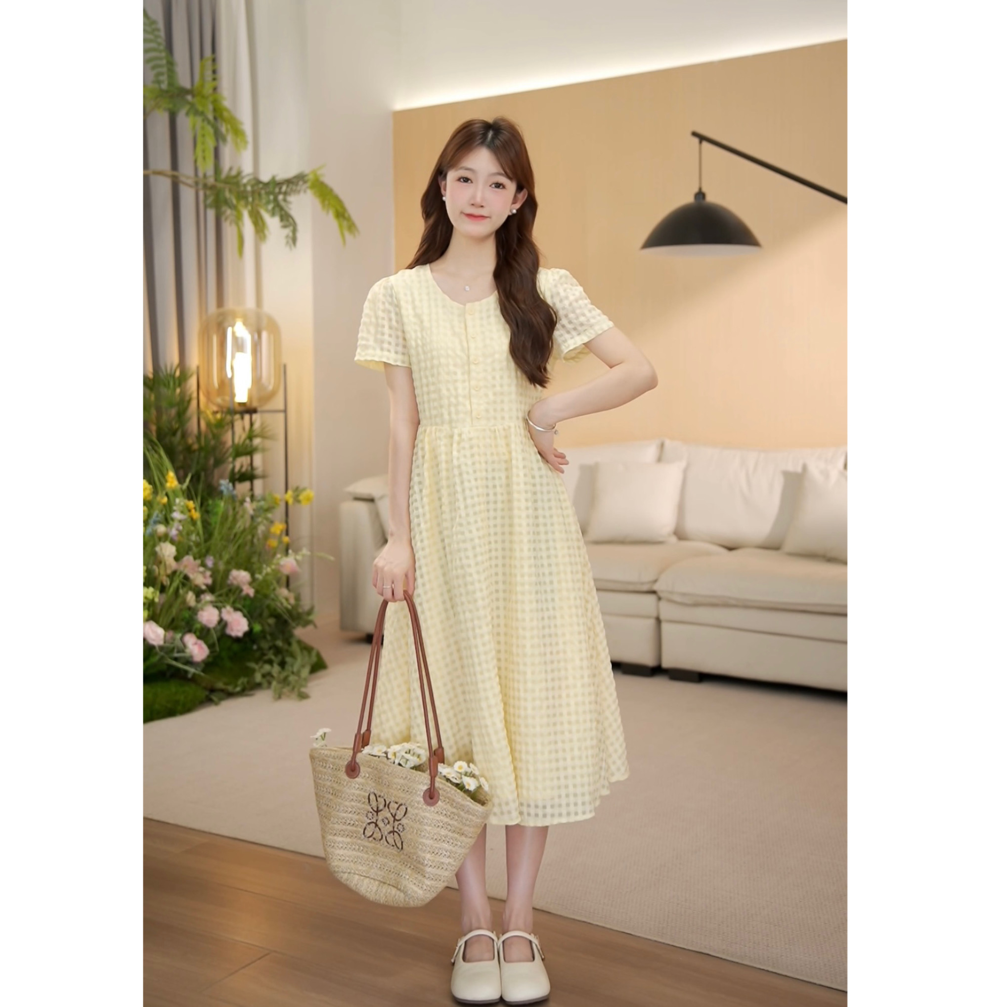 （现货周周小个子）夏季新款温柔甜美显瘦短袖连衣裙-8328