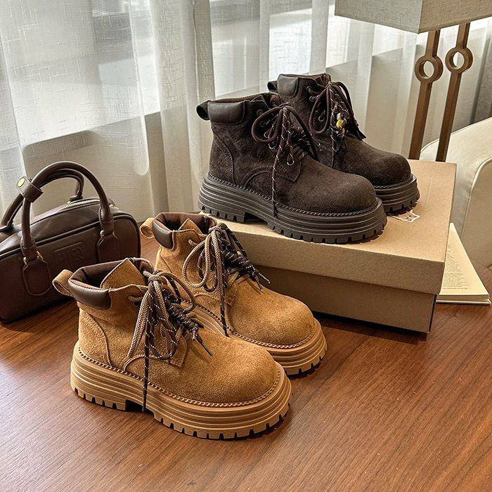 25-801厚底增高马丁靴女新款复古百搭英伦风短靴显瘦户外工装靴