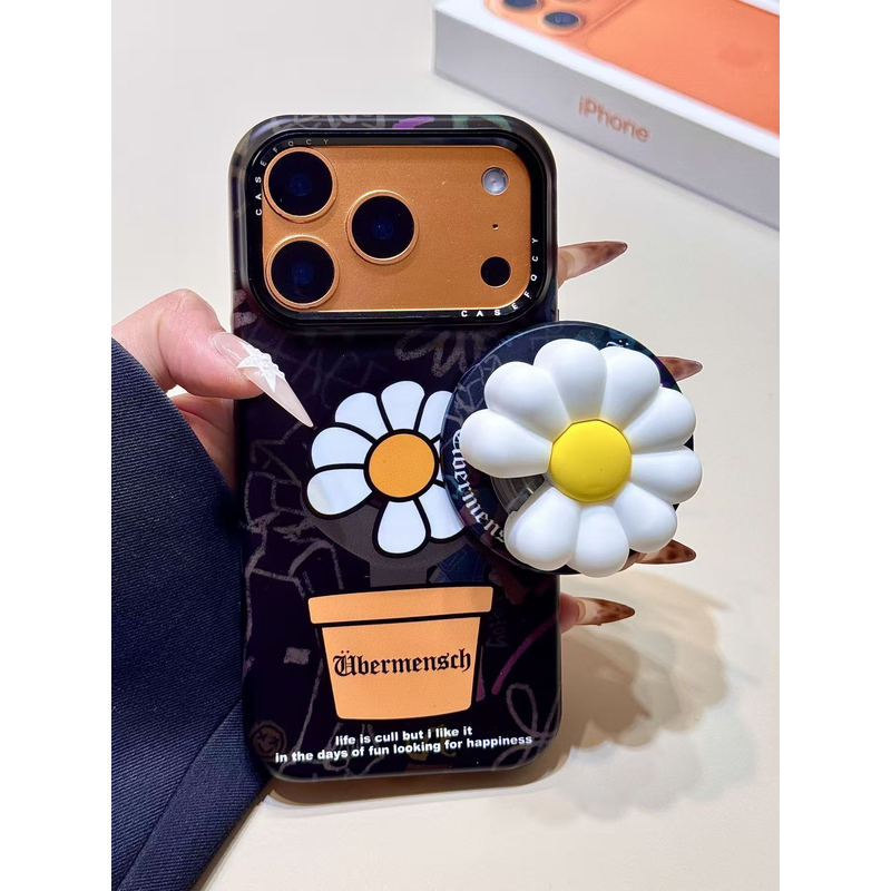 潮酷涂鸦盆栽雏菊花朵磁吸支架适用苹果17promax手机壳15iphone16