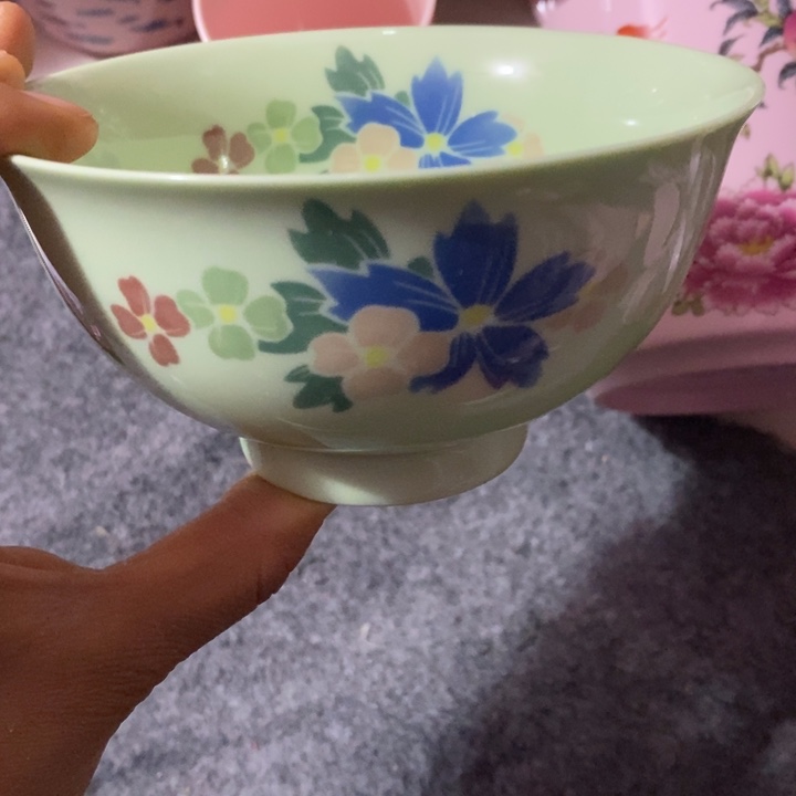 摆件陶5寸绿稀土妈妈花碗