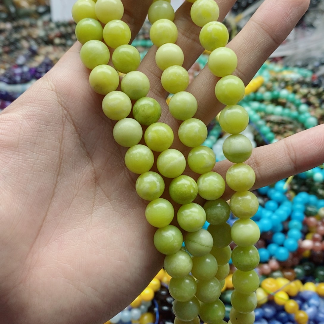 玛瑙/玉髓未镶嵌珠宝半成品一条天然10mm菜花玉圆珠
