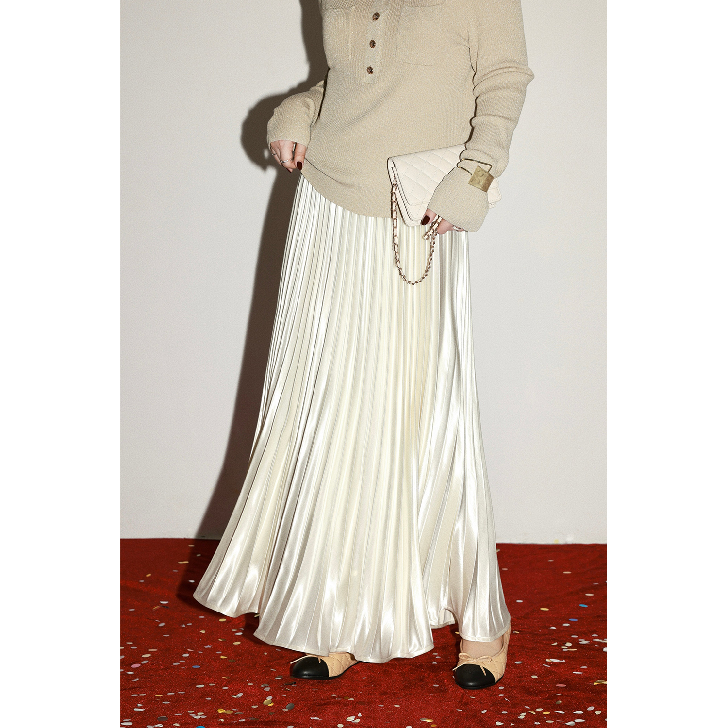 大婉酱微胖定制高级感气质褶皱半身裙垂感顺滑缎面百褶裙女 3199D